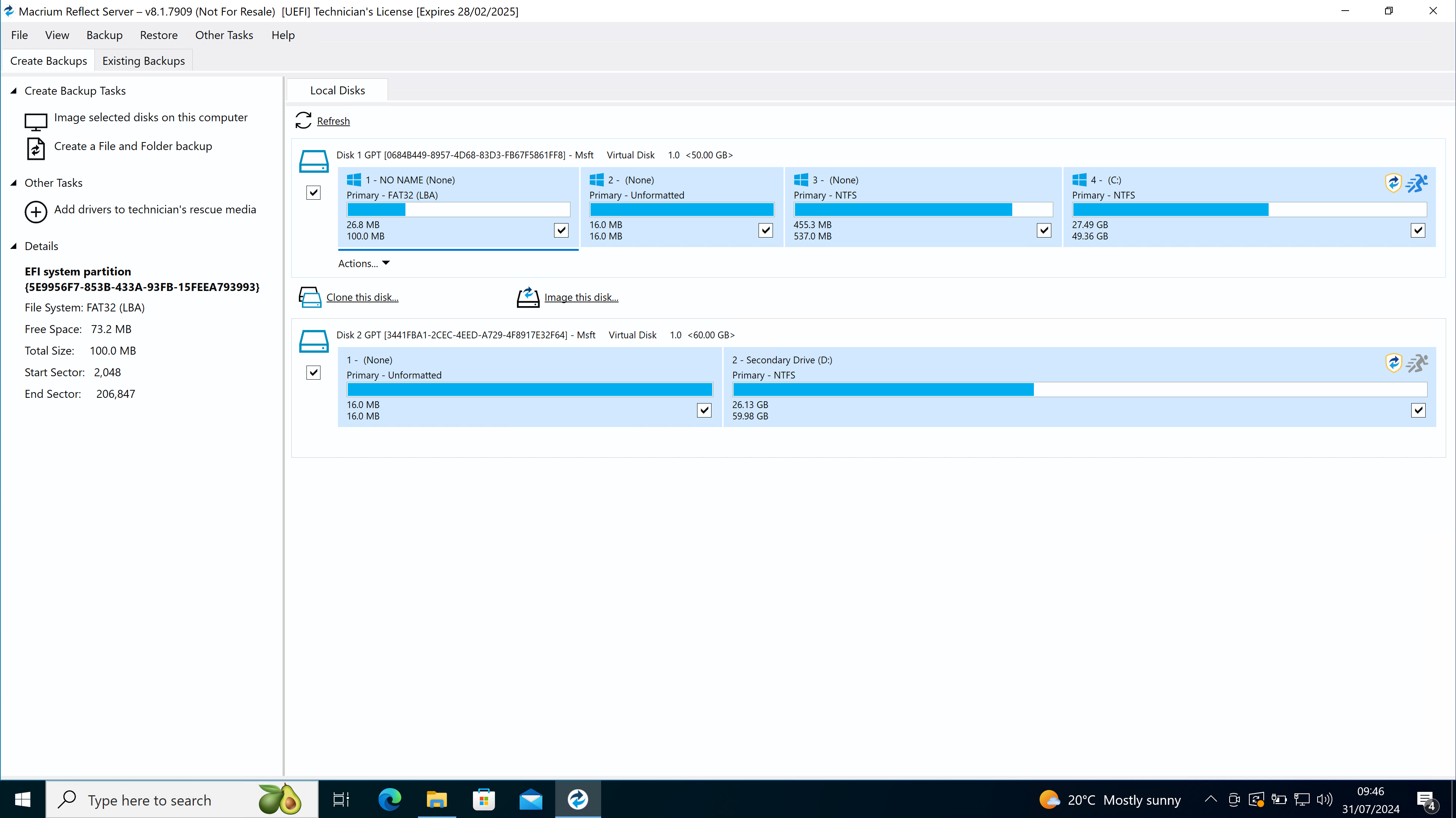 screenshot of Macrium Reflect Technician's License